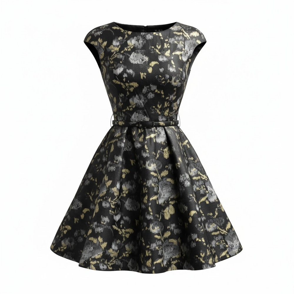 ELIZA J Elegant Black and Gold Floral Dress SIZE 2 - Picture 7 of 9